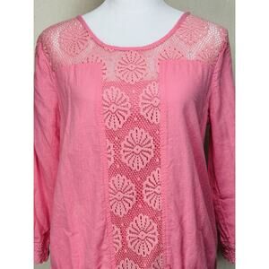 Vintage America Women's Small Blouse Pink Lace Accent Feminine Cottage Core
